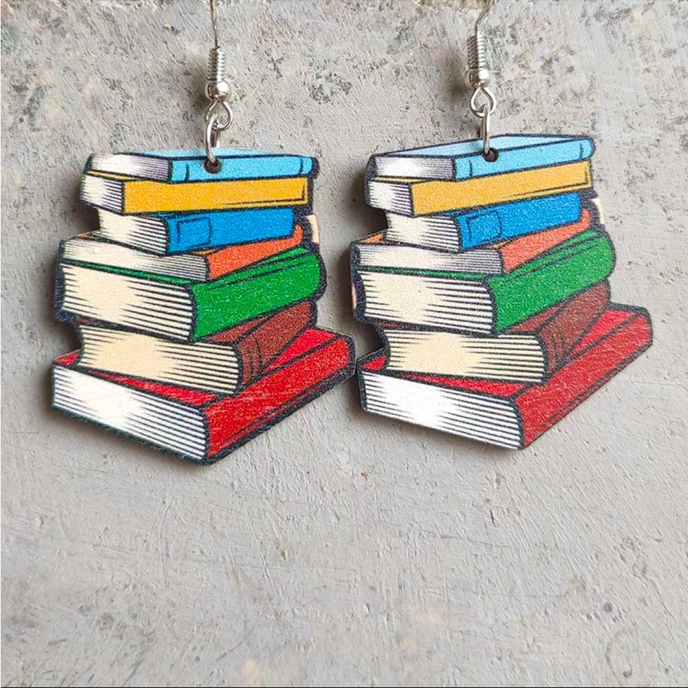 Wood Colorful Books Earrings for Girls/Women